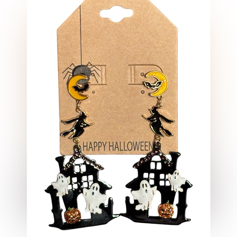 NWT•Halloween Haunted House Enamel Post Earrings